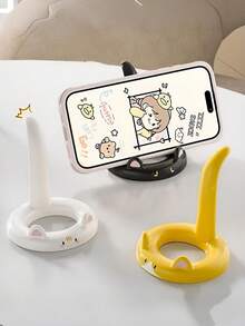 1 pieza Soporte para teléfono con diseño de gato, soporte para tablet y teléfono con postura relajada, adorno de escritorio, estante de almacenamiento para teléfono y tablet, con encantador diseño de gato, perfecto para liberar las manos durante videollamadas, juegos o ver videos. Compatible con smartphones y tablets, disponible en rosa, blanco, negro. Navidad, Halloween, Vacaciones - 1 pieza - Ver 4