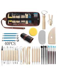 40 件/套用於雕刻、黏土成型和雕刻的陶瓷工具套件- 包括7 件球形手寫筆打點工具、7 件雙端細節工具、4 件木製打點工具、5 件橡膠尖筆、1 件矽膠粘土成型器、1 件陶瓷肋骨工具、1 件電線黏土刀、2 件平刷、4 件木黏土印章工具、5 件鋼球球筆、1 件螺旋雙端細部工具、1 件水旋流拋光海綿、2件壓平刀、5 件矽橡膠筆、4 件木柄造型黏土工具、4 件矽膠手握印章,1 個捲起式工具收納袋,可繫在腰部作為腰包 - 陶藝工具40件套裝 - 查看 11