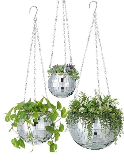1pc Handmade Disco Style Self-Watering Plastic Desktop Planter Pot With Chain, Fashionable Home Decor