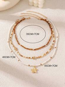 3pcs/Set Kalung Liontin Manik-Manik dan Bintang Laut Emas, Perhiasan Gaya Pantai Laut Minimalis Buatan Tangan untuk Wanita, Panjang Dapat Diatur, Warna Manik-Manik Acak - beraneka warna - View 4
