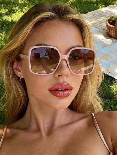 1pc Square Dopamine Cute Pink Fashion Glasses, Suitable For Sports, Outdoor Travel, Driving, Camping, Daily Life, Street Photography, Dates, Autumn/Winter Business Casual Outfits, Summer Beach Vacation, Outdoor Activities, Travel Gifts