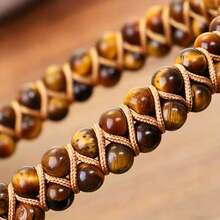 Pulsera de ojo de tigre de doble capa hecha a mano, joyería trenzada bohemia hipoalergénica, uso versátil diario - Multicolor - Ver 2