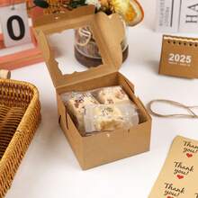 1 pieza/10 piezas/20 piezas Cajas de pan con ventana transparente, Cajas para macarrones, Cajas para galletas, Cajas para donas adecuadas para panaderías - Marrón - Ver 7
