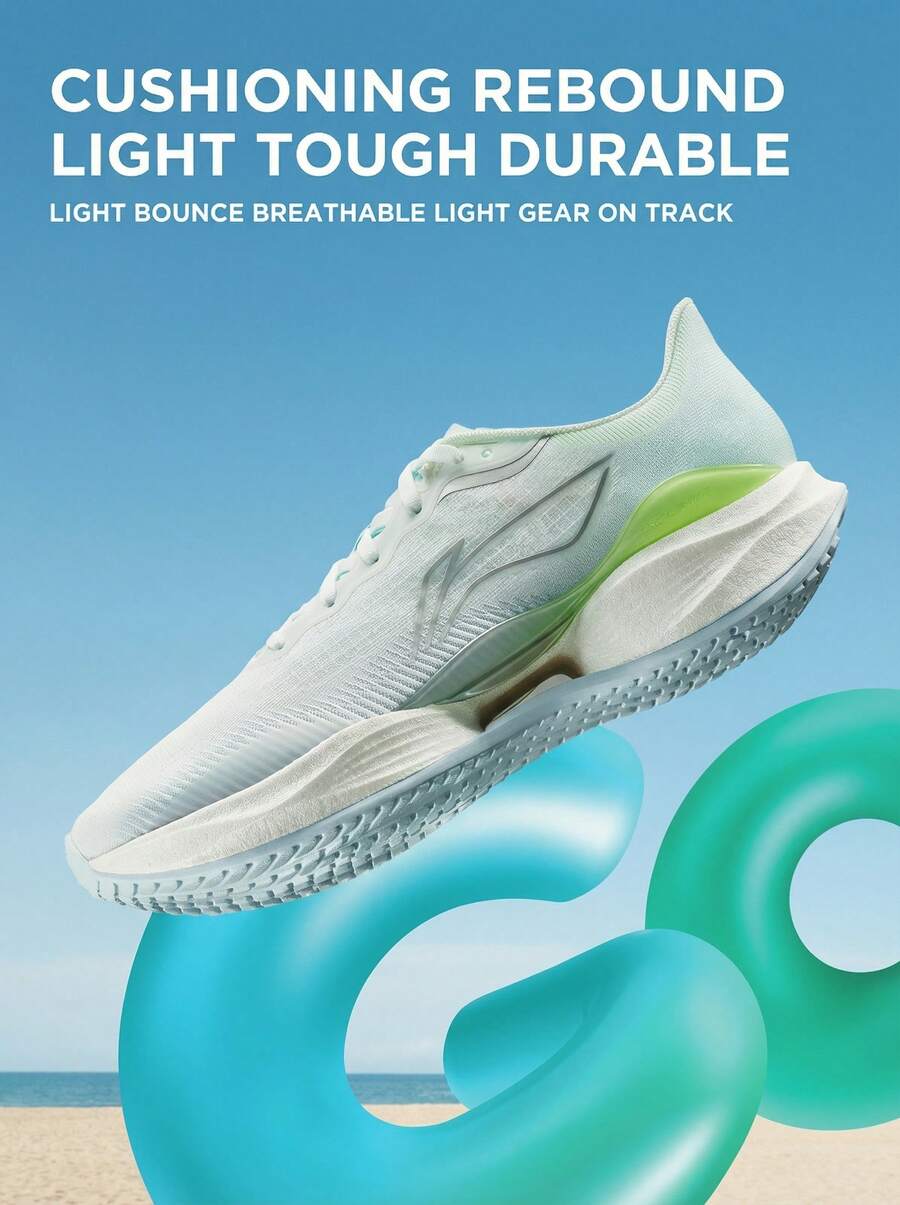 Zapatillas de running ultraligeras Li-Ning 22 para hombre, zapatos deportivos profesionales, ARBV001, tienda oficial auténtica - Blanco estándar/verde agua - Ver 1