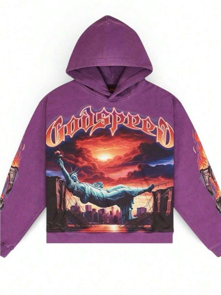 American Graffiti Print Loose Casual Zip-Up Hooded Sweatshirt For Men And Women - YN-5 - Xem 1
