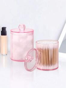 Hộp nhựa trong suốt 10oz có nắp đậy kèm khay đựng tăm bông, hộp đựng đồ trang điểm dùng để đựng bông tẩy trang, tăm bông, chỉ nha khoa, kẹp tóc, kẹp giấy, dây buộc tóc (Màu hồng) - Hồng - Xem 12