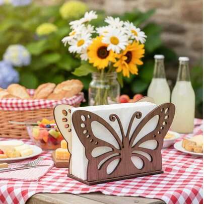 1个蝴蝶莲花图案餐巾架，镂空桌面纸巾盒，家居装饰，节日派对庆典，餐桌摆件，生日婚礼装饰，厨房餐厅装饰，生日礼物