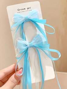 2pcs/Set Pink Bow Hair Clips With Long Tassel, Sweet Girl Hair Accessories - Multicolor - View 6