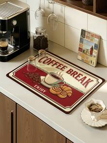 Alfombrilla retro de estilo americano para secar en la encimera de la cocina, almohadilla absorbente para máquina de café, barra y decoración de mesa - Multicolor - Ver 4