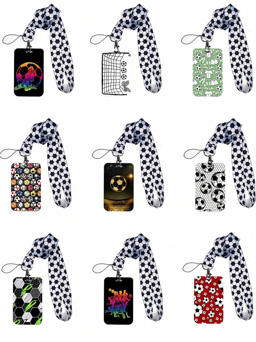 1pc Football Lanyard Keychain, Office ID Card Holder, Gym Card Holder, Mobile Phone Lanyard, Key Ring, Badge Holder - Multicolor - View 1