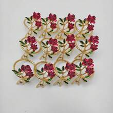 12个装复古3D玫瑰花合金餐巾环，水晶花餐巾架 - 紅色 - 查看 9