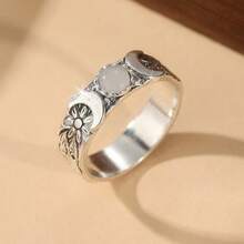 Cincin Bulan Antik, Ukiran Tangan yang Indah, Perhiasan Gaya Bohemian untuk Wanita, Cocok untuk Pemakaian Sehari-hari dan Pesta - Perak - View 7