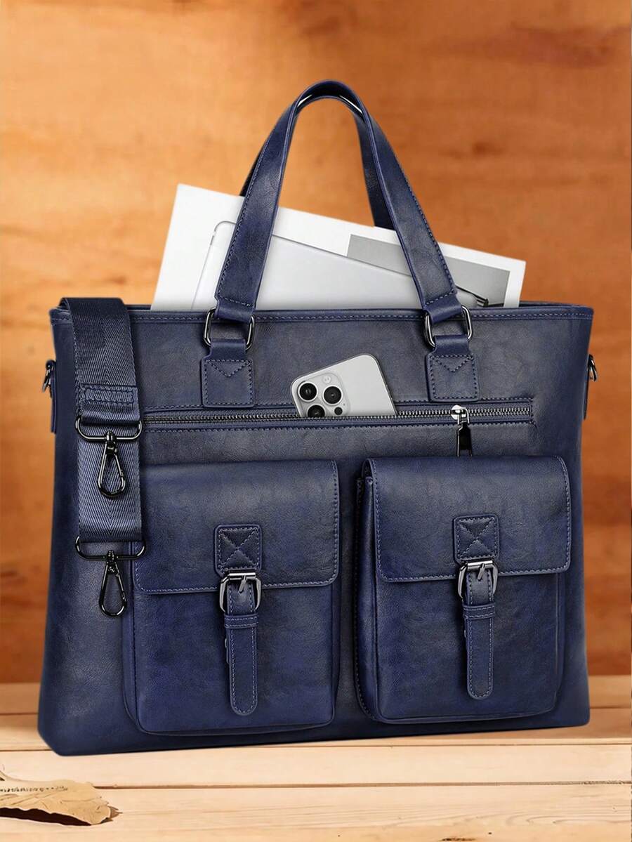 Serviette pour hommes de 15,6 pouces, sac pour ordinateur portable en PU, grande capacité, imperméable, convient pour le travail, les affaires et les voyages - Multicolore - Voir 1