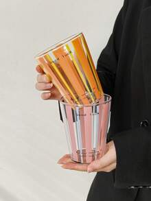 1个ins风粉白条纹“好运”祝福玻璃杯，耐热玻璃杯，适合居家早餐、牛奶、燕麦片、办公室饮用水、咖啡、拿铁、果汁，情侣款，节日礼物 - 彩色 - 查看 4