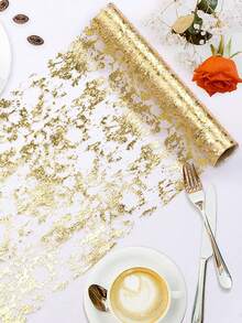 1/2 piezas Camino de mesa dorado, Rollo de camino de mesa de malla con lentejuelas metálicas brillantes, Decoración de mesa dorada adecuada para eventos, fiestas, bodas, cumpleaños - Camino de mesa chapado en oro - Ver 5