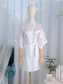 Custom Personalized Satin Bridal Robe With Lace Trim, Custom Wedding Robe Bridesmaid, Bridesmaid Getting Ready Robe, Lace Trim Robe, Custom Name Robe - Multicolor - View 24