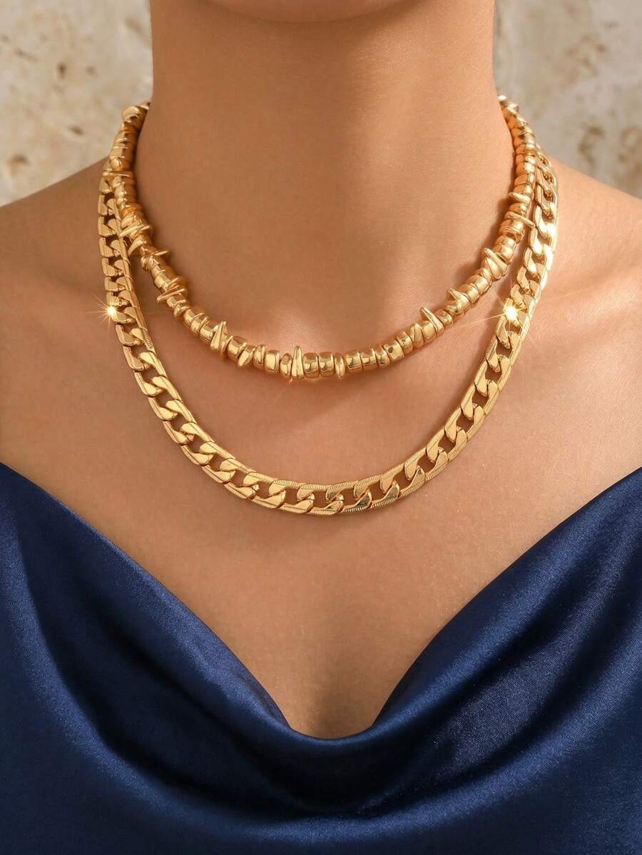 Bộ 3 dây chuyền kim loại phong cách Punk, dây chuyền dày nhiều lớp kiểu choker, phù hợp để đeo hàng ngày. - nhiều màu - Xem 1