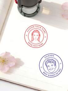 Personalized Photo Stamp, Retro Line Art Style Portrait Stamp, Self-Inking Customized Stamp With Name And Image, Suitable For Wedding Invitations, Business Branding, Envelope Decoration, Customizable Round Stamp Gift For Anniversary, Mother's Day, Unique Collectible Decor, Custom Rubber Stamp - Style E - View 6