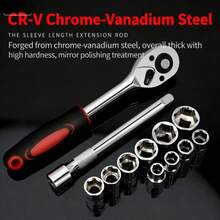 Bộ cờ lê đầu khẩu 12 chi tiết, bộ dụng cụ kết hợp cỡ nhỏ và lớn, bộ cờ lê bánh cóc sửa chữa ô tô đầy đủ, dụng cụ bảo dưỡng đa chức năng. - Nhiều màu - Xem 2