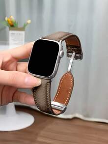 男女通用真皮磁吸表带，兼容46mm、45mm、49mm、38mm、40mm、41mm、42mm、44mm手表；兼容Ultra2/Ultra/SE2/SE/11/10/9/8/7/6/5/4/3/2/1系列手表 - 咖啡棕 - 查看 5