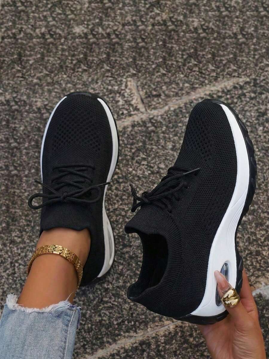 Women's Fashion Sneakers Comfortable Thick-Soled Casual Sneakers - 黑與白 - 查看 1