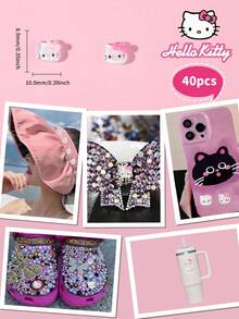 SANRIO 30件套三丽鸥Hello Kitty双格美甲装饰套装，2种Hello Kitty蝴蝶结设计美甲贴纸，带迷你水钻 - 彩色 - 查看 6