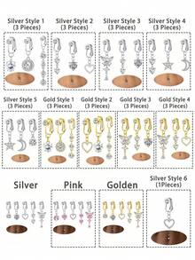 5/3/1 Chiếc Khuyên Rốn Giả Vàng, Khuyên Rốn Giả Nữ, Khuyên Rốn Giả Bạc Kẹp, Khuyên Rốn Giả Thép Không Gỉ Có Miếng Đệm Silicon Giảm Đau, Thích Hợp Cho Sử Dụng Hàng Ngày, Tiệc Tù, Kỳ Nghỉ, Áo Tắm Nắng, Quán Bar, Khiêu Vũ, Tụ Tập. - Nhiều màu - Xem 4