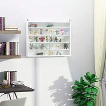 Wall Mounted Storage Display Unit 5-Tier, Glass Front Cabinet With Adjustable Shelves For Home Office White - 1PC - View 1
