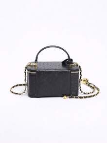 Tas Selempang Mini Persegi Hitam, Tas Tangan Fashion Wanita dengan Tali Rantai Bola Emas yang Dapat Diatur, Cocok untuk Perjalanan Sehari-hari - Hitam - View 4