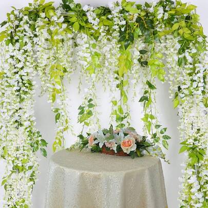1 dây hoa tử đằng tím dài 180cm/5.9ft, dây hoa tử đằng trắng nhân tạo bằng lụa, thích hợp trang trí cổng cưới, trang trí phòng, trang trí nhà cửa, phông nền bàn tiệc ngoài trời, trang trí sinh nhật, lễ tốt nghiệp.