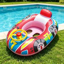 Kids' Swim Float Ring With Steering Handle & Horn, Racing Theme, Inflatable Water Seat For Children, PVC Material, Ages 3-6 - Dual Pack - 彩色 - 查看 5