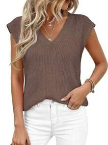 Women's Knit Sweaters Vest Lightweight Spring Cap Sleeve V Neck Tank Tops Summer Going Out Outfits - 棕色 - 查看 5