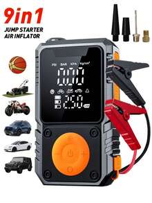 9-In-1 Multifunctional Emergency Jump Starter With 150PSI Air Pump, Digital Tire Inflator, Portable Car Battery Charger,LED Emergency Light & USB Charging, Car Emergency Tool.Suitable As A Holiday Gift. - Multicolor - View 3