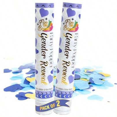 2 Pack Blue Eart-Sd Confetti Poppers  Baby Gender Reveal Blue Pr And Gold Mylar Baby Boy Party Supplies