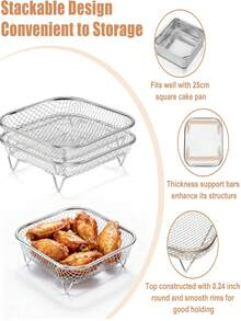 Rejilla de 8 pulgadas para freidora de aire apta para Crispi/Pro 5QT/Cosori 5QT/Chefman 5-6QT, juego de 3 cestas apilables de acero inoxidable para freidora de aire con almohadillas de silicona - Multicolor - Ver 3