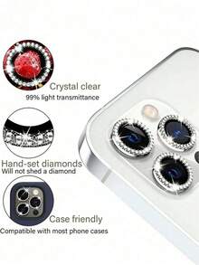 Alloy Glitter Rhinestone 3pcs Apple Camera Lens Tempered Glass Film, Metal Independent Lens Protector, Suitable For Phone Cases, Shiny Silver, Compatible With IPhone 17 Pro, 17 Pro Max, 17 Air, 16 Pro Max, 15, 14, 13, 12, 11, Mini, Plus, Pro Max Mother's Day Gift - Silver - View 4