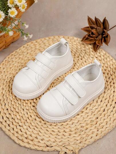 1 Pair Infant/Toddler New White Sneakers, Casual Fashion Soft Sole Shoes, High Quality PU Material With Dual Hook And Loop Closure For Easy On/Off, Padded Heel Lining For Comfortable Fit, Thickened Textured Outsole For Traction And Protection, Suitable For Boys/Girls Learning To Walk, All Seasons Indoor/Outdoor Wear (Refer To Size Chart On Product Page)