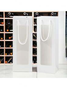 1 pieza/12 piezas Bolsa de regalo para una sola botella para el Día de San Valentín al por mayor, caja de champán para boda con ventana transparente y asa, reutilizable para fiestas de vacaciones y Año Nuevo (Blanco) - Ver 7