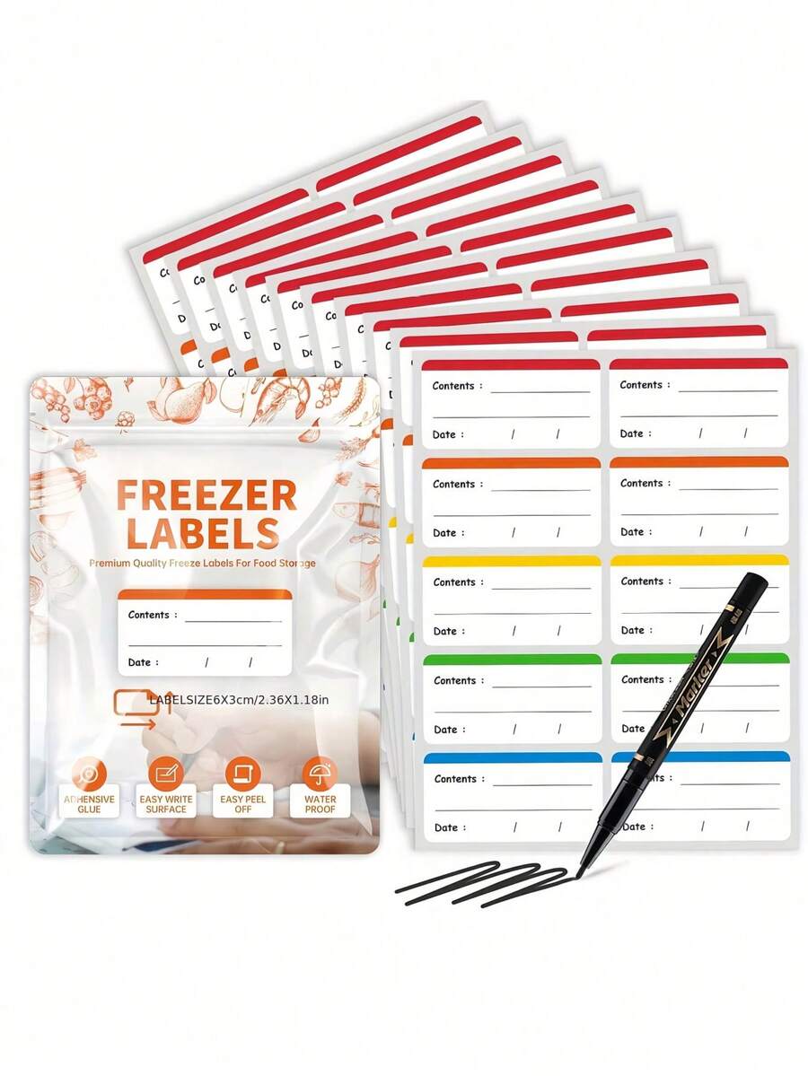 Freezer Labels, Designed For Home Food Safety, No Residue Adhesive, For Fridge, Cabinets, Pantry & Kitchen Organization