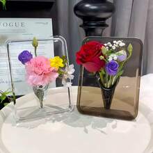 1 pieza Jarrón de marco de foto transparente para arreglo floral hidropónico, ornamento creativo de decoración de escritorio de acrílico para sala de estar, es un regalo maravilloso para familiares y amigos - transparente - Ver 7