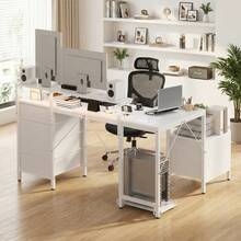 Devoko L-Shaped Corner Desk, Height-Adjustable Monitor Stand + 2 USB Ports + 2 Power Outlets + 5 Drawers, With Storage Space For PC Mount And Printer, Gaming Desk With LED Lighting, Black - 查看 2
