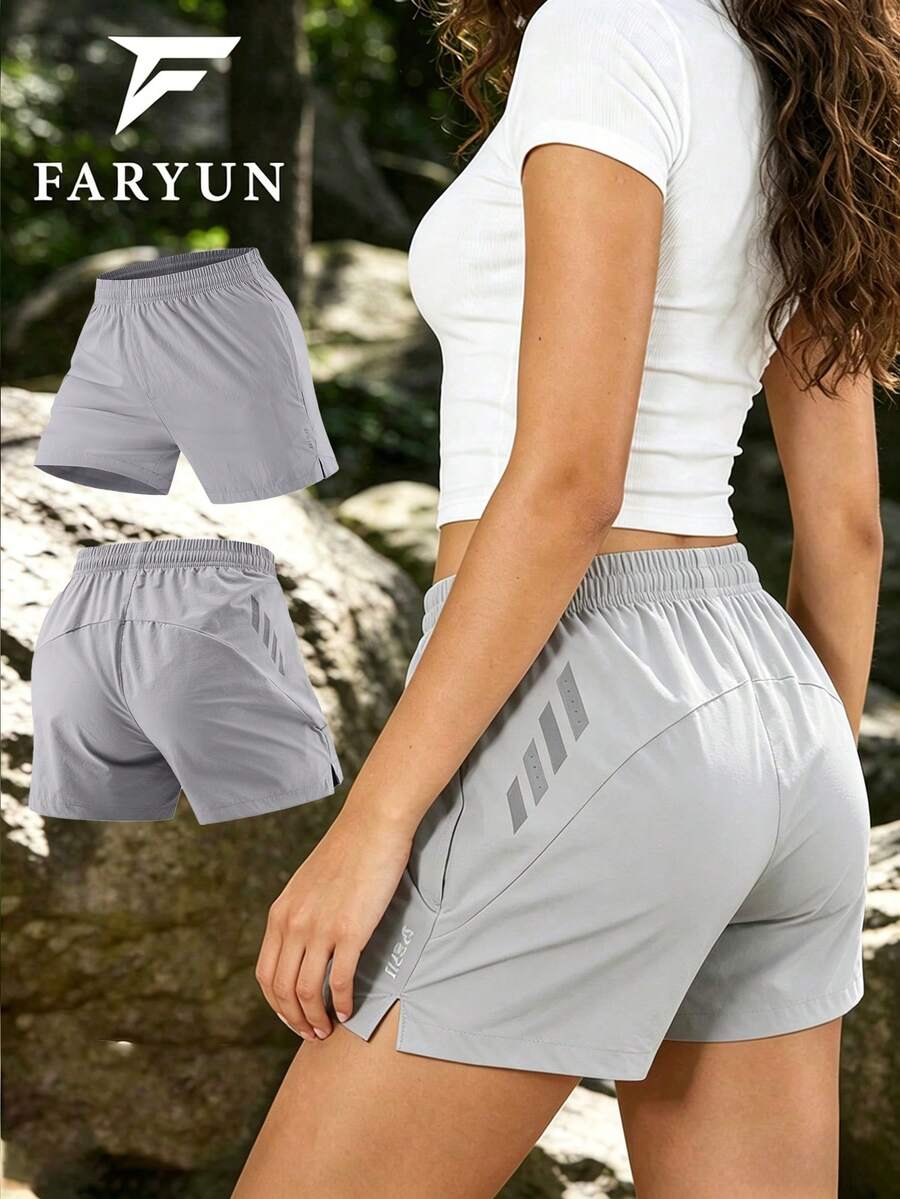 Quần short nữ kiểu dáng thường ngày đa năng, thiết kế in họa tiết, màu trơn tối giản, thanh lịch, thích hợp mặc ngoài trời và thể thao. - Màu Xám nhạt - Xem 1