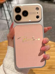 [Customized] Personalized Customized Letters Engraving Name Advanced Luxury Glitter Pattern Faux Leather Phone Case Compatible With IPhone 17 Pro Max 17 16 15 14 Pro Max Shockproof Protective Cover - Pink - View 18
