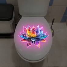 1pc Glow-In-The-Dark Colorful Lotus Flower Removable Waterproof Sticker, Suitable For Bathroom, Toilet - Pink Glow, Vibrant Colors, Lotus Stickers - View 7