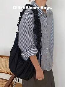 Bolso de hombro cruzado versátil para uso diario, diseño elegante a cuadros con cordón, modelo 2026 - Negro - Ver 3