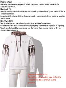 Sudadera con capucha con cordón y estampado de letras en bloques de color para hombre, para otoño, top de manga larga - Blanco - Ver 2