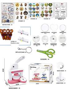 1 Set 35-55mm (1.37-2.16 Inch) DIY Badge Maker Press Machine Punch Kit, Suitable For Making Fridge Magnets, Keychains, Brooches, Badges, Includes Round Cutter, Scissors And Stickers, Portable Multifunctional Creative Press Badge Punch Kit, Ideal For Christmas, Halloween DIY Crafts And Personalized Gifts, No Installation Required - Multicolor - View 21