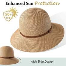 On-The-Go Summer Essential! Collapsible Wide-Brim Sun Hat - Roll Up & Store Anywhere. Removable Windproof Chin Strap For Windy Days. Premium Straw Material For Breathability. Ideal For Cruise, Pool Days & City Exploration. Design Loved By Fashion Bloggers.,Beach,Vacation,Holiday,Travel - Multicolor - View 7