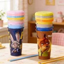 Disney Zootopia Judy / Nick 4-Piece Plastic Straw Cup 520mL/17.59oz, Cute Cartoon Character Design, Easy To Clean And Carry, Great For Home, Office And Picnic, Excellent Gift(1 PC) - Multicolor - View 3