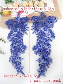 每包1对，7种颜色可选，新款蕾丝刺绣手工串珠水晶叶形贴花，适用于服装配饰、婚纱DIY，长度：40厘米/15.7英寸 - 一對/包 - 查看 19